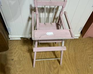 C118 - $25. Doll High Chair. Measures 11.5" wide x 11.5" deep x 28" tall. 