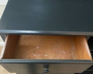 C32 - $95. Kroll Dresser / Chest. Measures 38" wide x 16" deep x 40" tall. Painted in a dark blue. Drawers all slide (bottom is a little sticky) Door on the right closes but need some adjustment. Was used as a media cabinet but could easily be a dresser or extra storage!