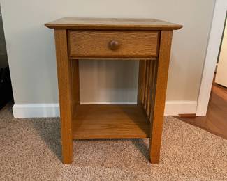 C31 - $40. Single Wooden Side Table with drawer. Measures 20" square x 25.25" tall. 1 minor blemish on the top. 