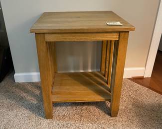 C42 - $35. Wooden Side Table. Measures 21" square x 25" tall. Sturdy and in very good condition!