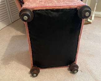 C55 - $75. Vintage Becker & Sons Upholstered Chair & Ottoman. Measures 40" wide x 35" deep x 31.5" tall.  Very good vintage condition.  Ottoman measures 22" wide x 17" deep x 16" tall.  