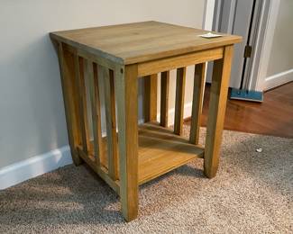 C42 - $35. Wooden Side Table. Measures 21" square x 25" tall. Sturdy and in very good condition!