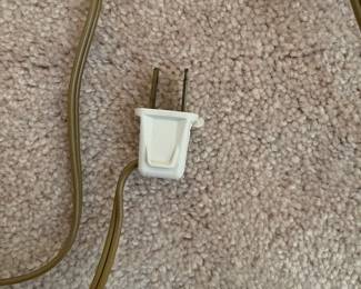 C56 - $75. Heavy Duty Brass Floor Lamp. Measures 62" tall. Bulbs can be turned on individually. Shade is in good condition! (White looks like the brass was painted). 