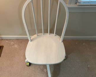 C151 - $40. Swivel Rolling Wood Office Chair. Measures 18" wide x 17" deep x 36" tall. Floor to seat is 17"