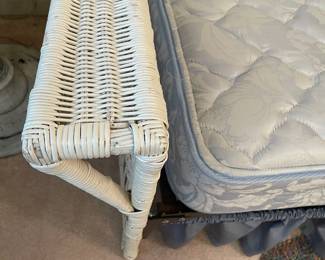 C63 - $175. Wicker Twin Sized Day Bed. Measures 89" x 40" x 43" tall. Mattress is clean and comfortable. Very good vintage condition - a few broken / split pieces on the back but they're easy to cover with pillows! Custom sewn pillowcases / blanket included if you'd like them!