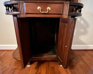 C81 - $275. Solid Wood Hall Tree - mirror has been replaced. Lots of carvings. Measures 39" wide x 16" deep x 88" tall. 