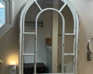C106 - $140. Pair of Window Style Mirrors by Enchante. Measures 29.25" wide x 40.5" tall. 