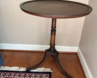 C28 - $75. PAIR of round side tables. Measures 22" x 27" tall. Tops of both show a little wear, minor water ring etc. Still look great!