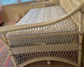 C63 - $175. Wicker Twin Sized Day Bed. Measures 89" x 40" x 43" tall. Mattress is clean and comfortable. Very good vintage condition - a few broken / split pieces on the back but they're easy to cover with pillows! Custom sewn pillowcases / blanket included if you'd like them!