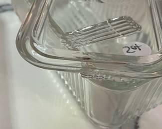 C130 - $30. 1940s Federal Glass Ribbed Refrigerator Dish Set. One minor chip noted on a lid. 
