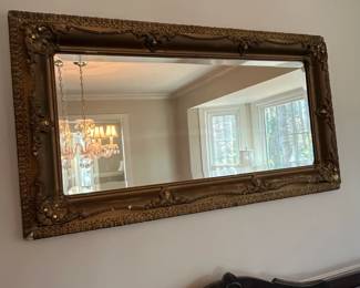 C11 - $150. Antique Wooden Framed mirror with plaster over. Measures 48.5" wide x 26.5" tall. 