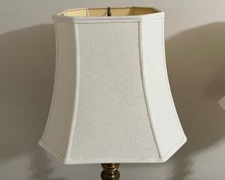 C2 - $80. PAIR of *Heavy* Brass Table Lamps. 35" tall. In very good vintage condition. Shades are both in good condition as well!