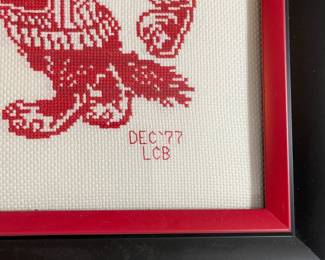 C35 - $25. Vintage 1977 NCSU Cross Stitch. Measures 12" x 14" framed. Excellent condition for the State Fans!