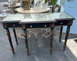 Neoclassical style breakfront console with mirrored top