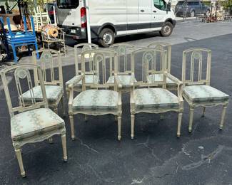 Set of eight painted Gustavian dining chairs.