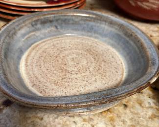 Studio Pottery Blue, Cream & Brown Speckled Trinket Dish