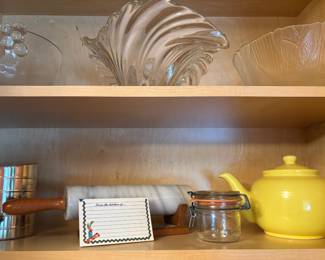 Wood Handled Polished Marble Rolling Pin, Old Amsterdam Porcelain Works Yellow Teapot