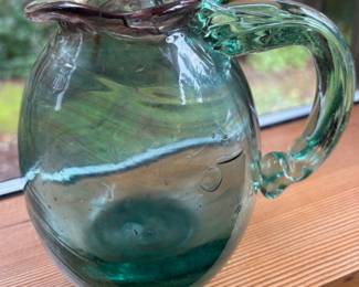 Green Hand Blown Glass Pitcher