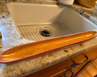 Carnevale McCarty Orange Rust Pottery Olive Boat Dish