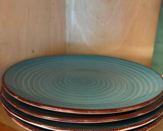 Set of 4 Royal Norfolk Turquoise Swirl Stoneware Dinner Plates