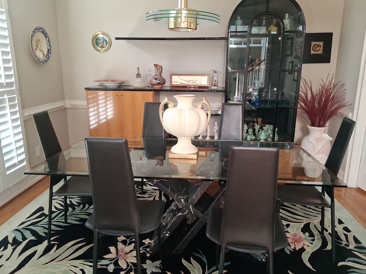 Dining room table and chairs vintage Mid Century Modern style from Italy stone base