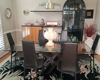 Dining room table and chairs vintage Mid Century Modern style from Italy stone base 