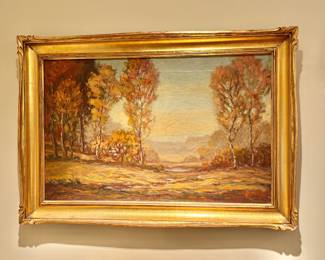 Signed Landscape Painting with Gilt Frame