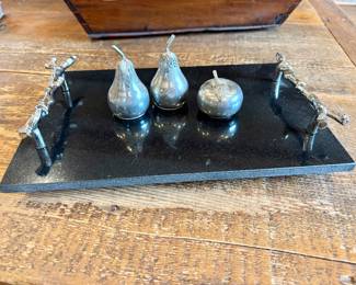 Stieff Pewter Pear And Apple Salt And Pepper Shakers With Stoppers