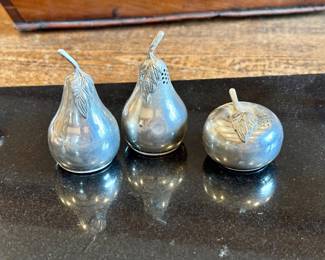 Stieff Pewter Pear And Apple Salt And Pepper Shakers With Stoppers