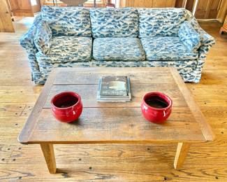 Chinoiserie Soofa (AS IS) with Rustic, Solid Wood Coffee/Cocktail Table