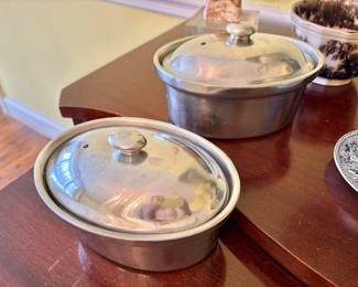 Pair Vintage Hall Silver Glo Oval Covered Casseroles