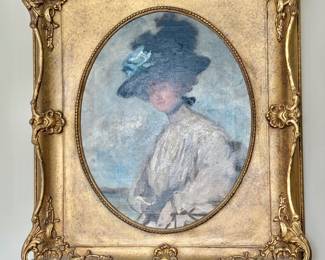 Original Portrait Painting "Charming Beauty" in Ornate Gilt Frame, c. 1910
