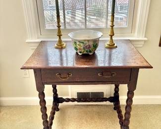 Vintage English Oak Side T with Barley Twist Legs and Single Drawer