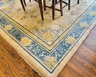 Hand Woven Chinoiserie Wool Rug  with Butterflies and Flowers
