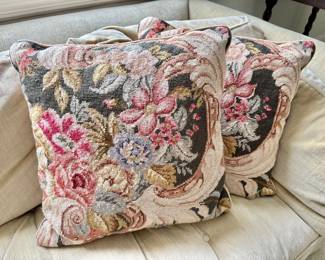 Pair of Floral Needlepoint Pillows