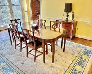  Federal Sheraton Style Dining Table with 6 Chippendale Style Chairs