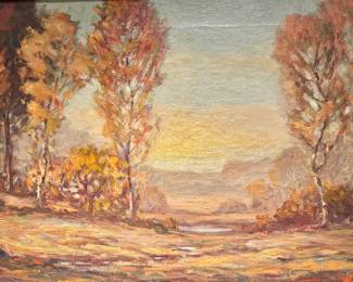 Signed Autumn Landscape Painting with Gilt Frame
