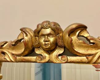Giltwood Baroque Style Mirror with Cherub and Scrolling Acanthus Leaves