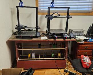 Anycubic 3D Printers & hand made table that holds filament