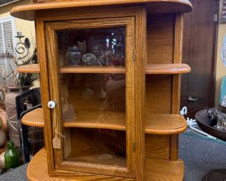 Vintage Oak Curio Cabinet or wall hanging display case 