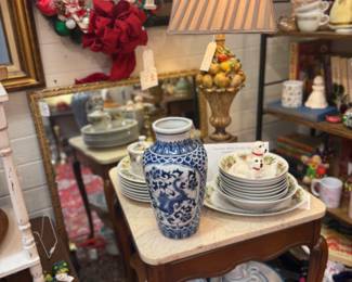 vintage dragon blue and white vase, dishware, fruit lamp