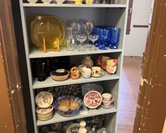 glassware, decorative plate, tea cups and saucers