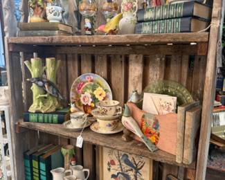 bird art, vintage books, planters