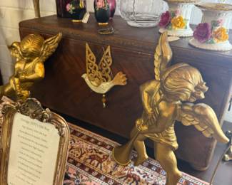 cherubs, dove, vases