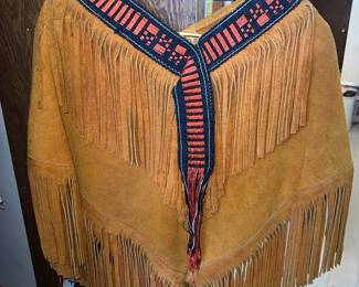 Suede leather fringe poncho