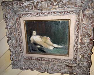 Nude woman reclining, oil painting