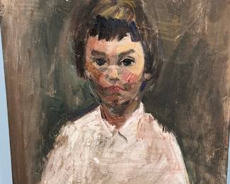 Young girl in white shirt oil painting