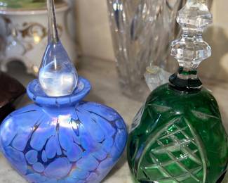 Two vintage collectible art glass perfume bottles