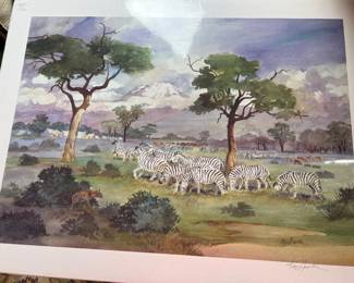 Zebras on the plain watercolor
