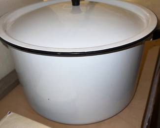 Vintage white enamelware stock pot
